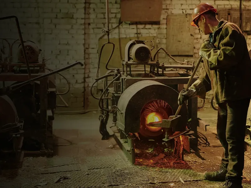 Red-hot forging being shaped in a forge shop