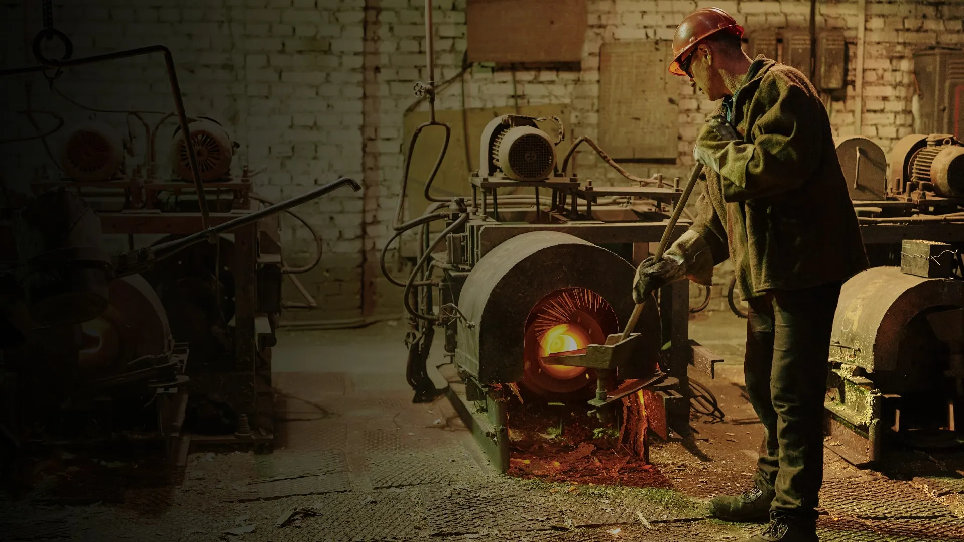 Red-hot forging being worked at an industrial facility