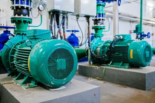 Motor-driven industrial equipment with valves and gauges