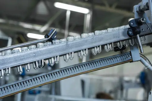 Bottling line in a food processing plant
