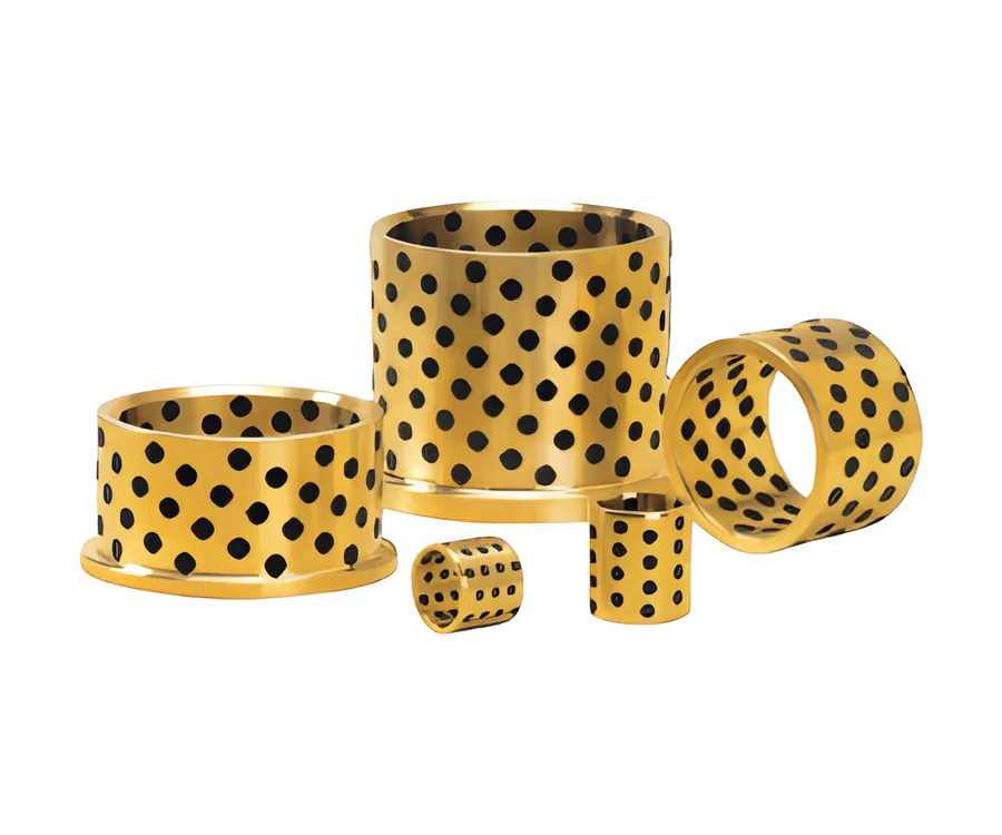 Self-lubricating bronze bushings with graphite plugs