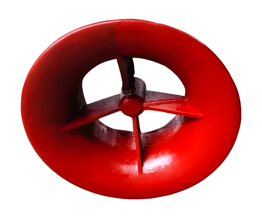 Red-finished cast flow component with internal vanes