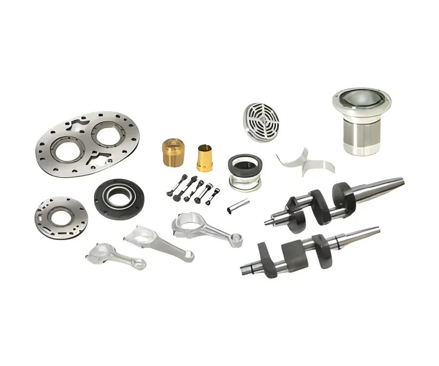 Compressor replacement parts including connecting rods, crankshafts and valve plates