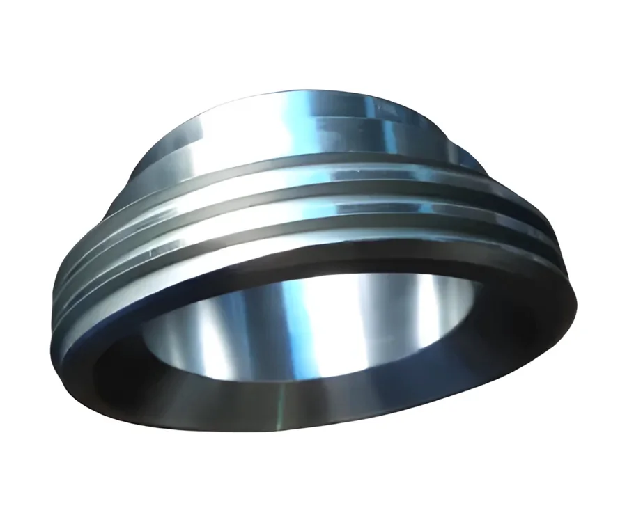 Large grooved machined steel component with polished bore
