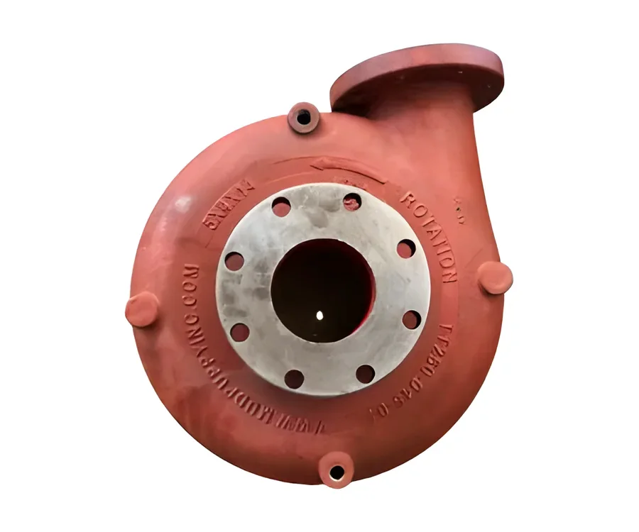 Red cast pump casing with a flanged suction port