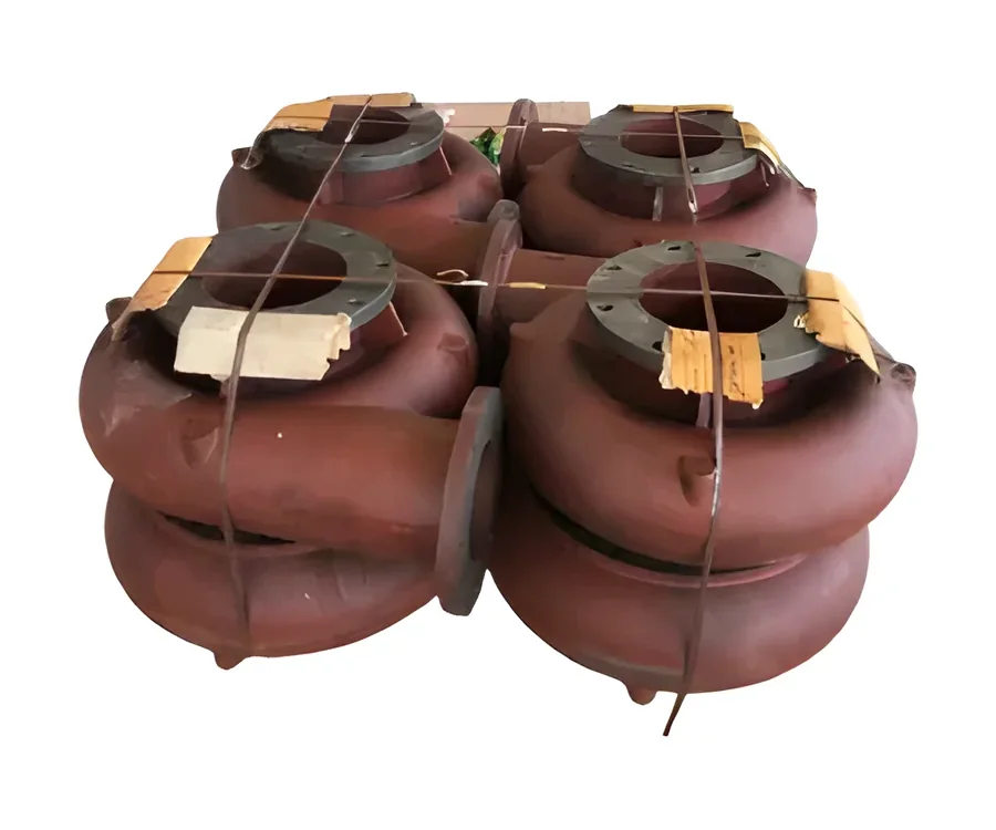 Stack of cast pump casings strapped for shipping