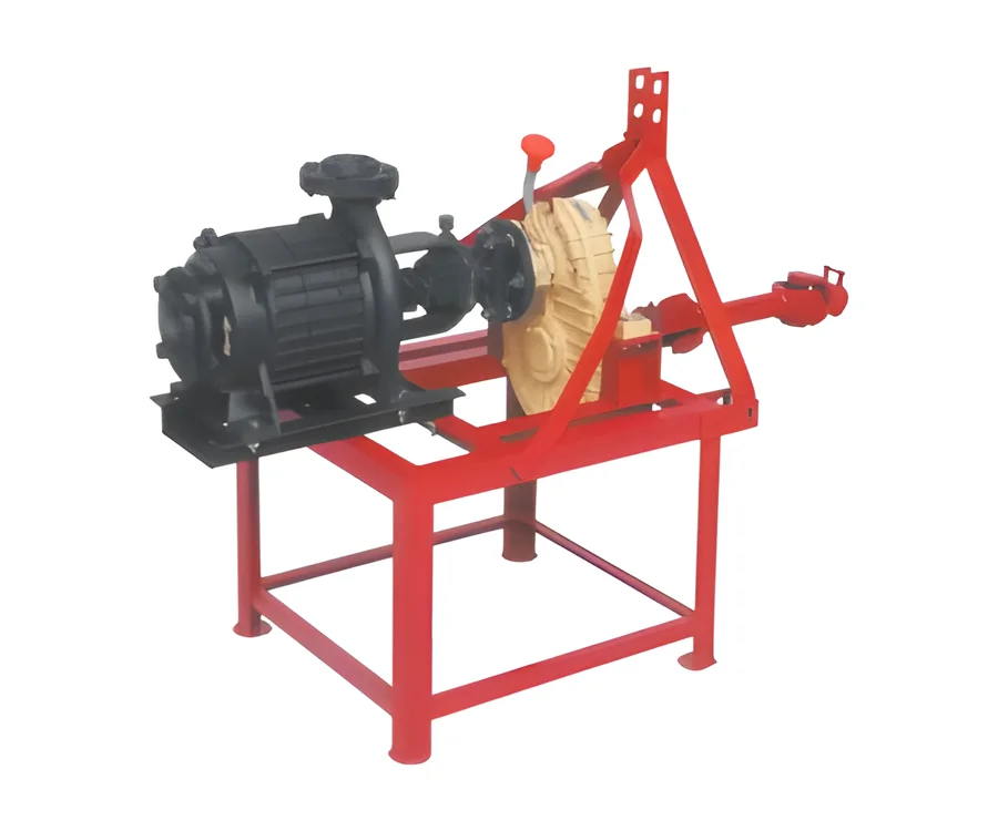 Tractor PTO-driven pump on a red mounting frame