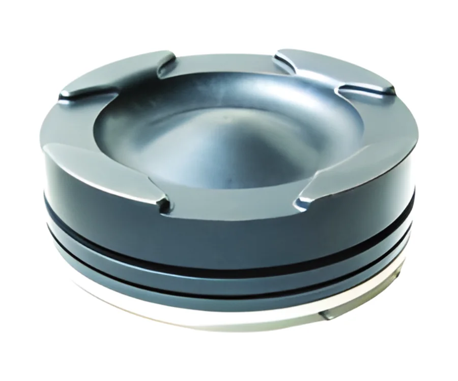 Black piston crown with ring grooves