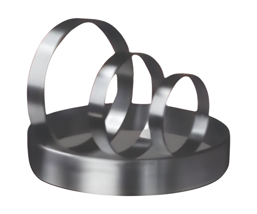 Three steel rings of different sizes on a machined base