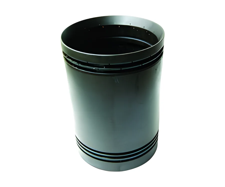 Black cylinder liner with grooves at the base