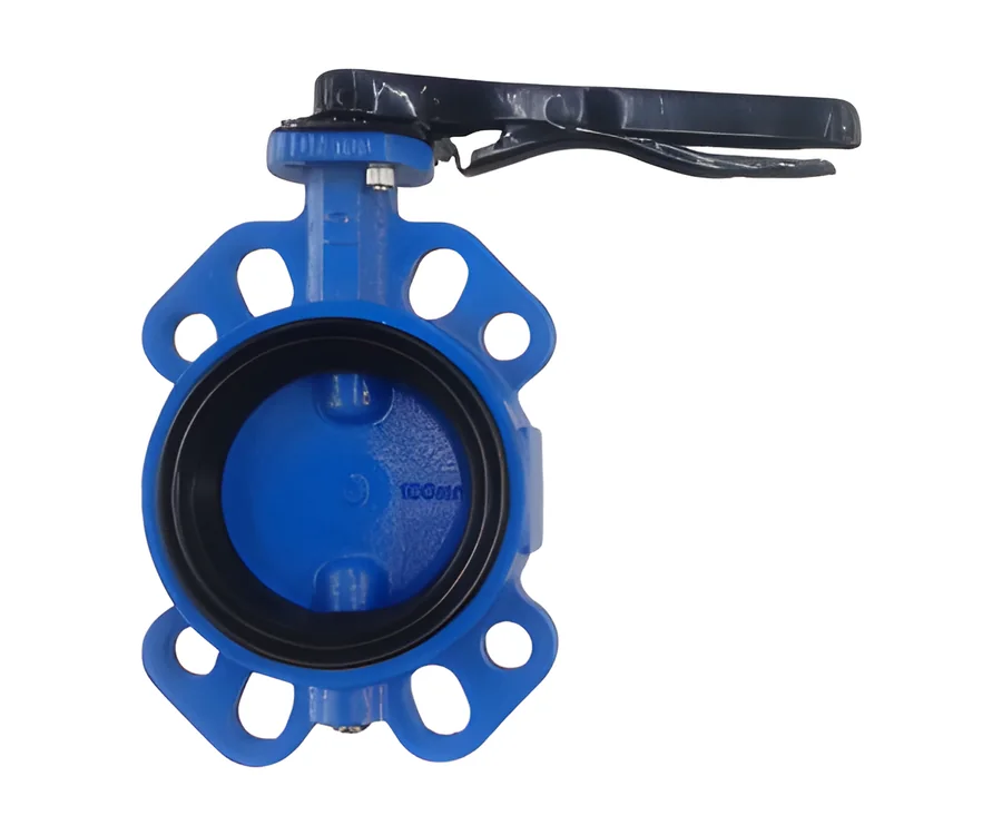 Blue butterfly valve with a lugged body